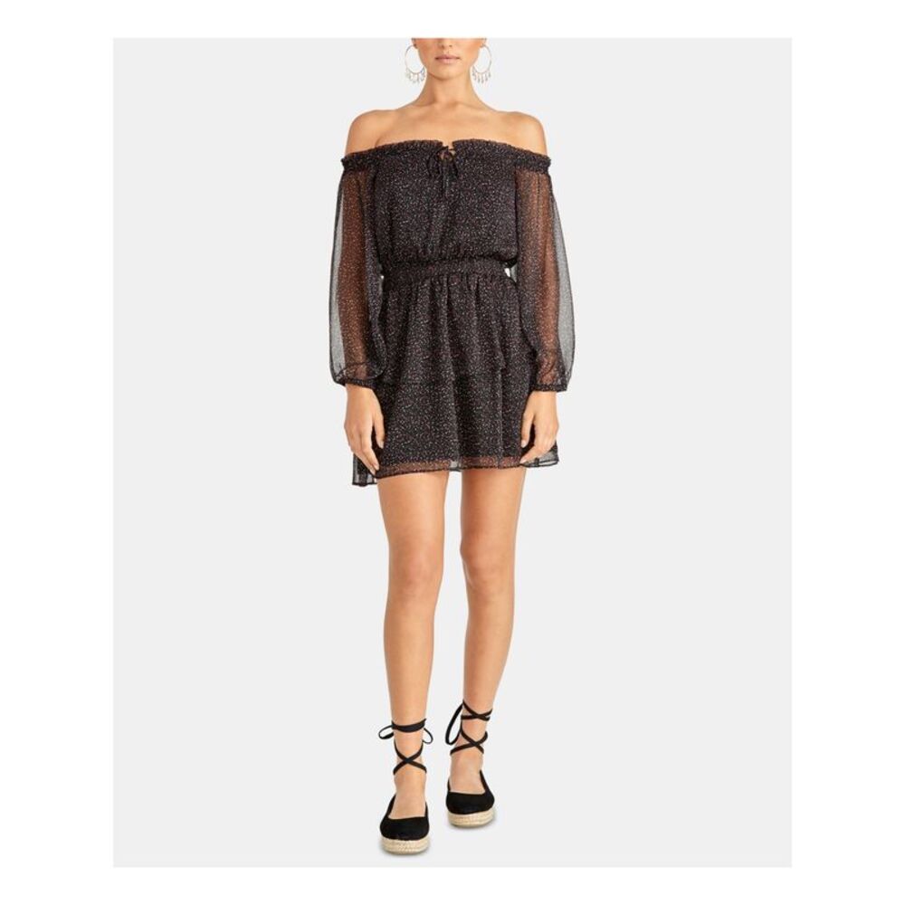 RACHEL RACHEL ROY Womens Black Long Sleeve Off Shoulder Mini Sheath Dress S